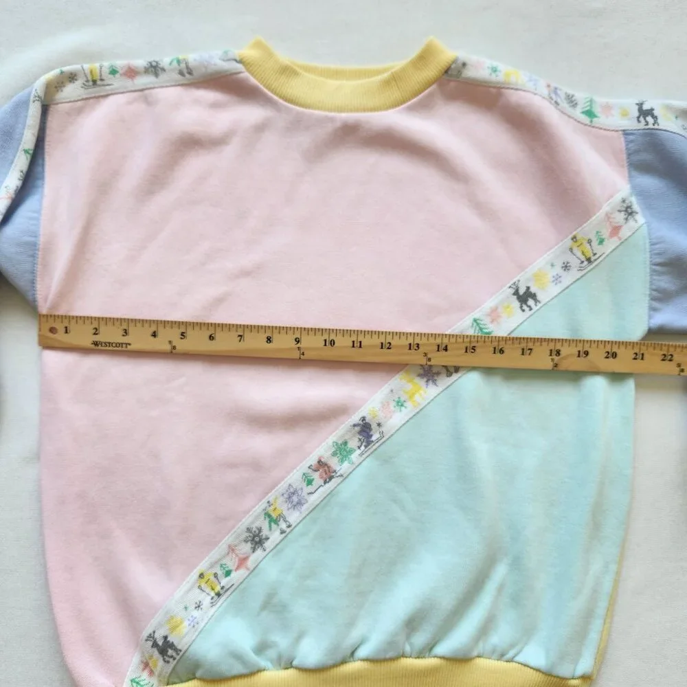 Vintage Magnet Pastel Colorblock Crewneck Sweatshirt Ski Winter Cabincore Cute - Picture 11 of 11